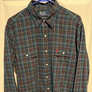 Ralph Lauren, Long Sleeve, Button Front w Buttoned Front Flap Pockets Size L